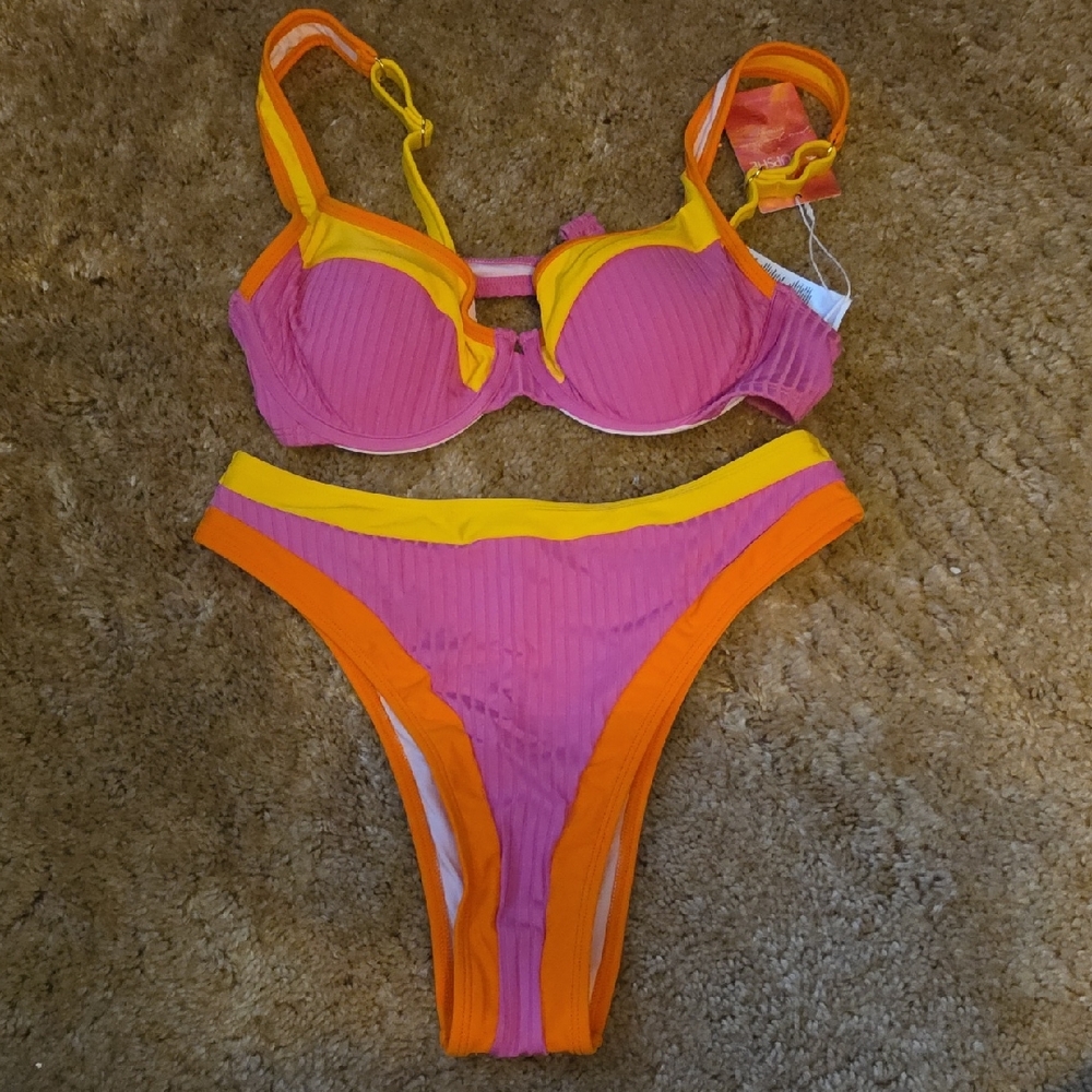 Pink and Orange Bikini Set Cupshe Jessie James Decker Set. NWT